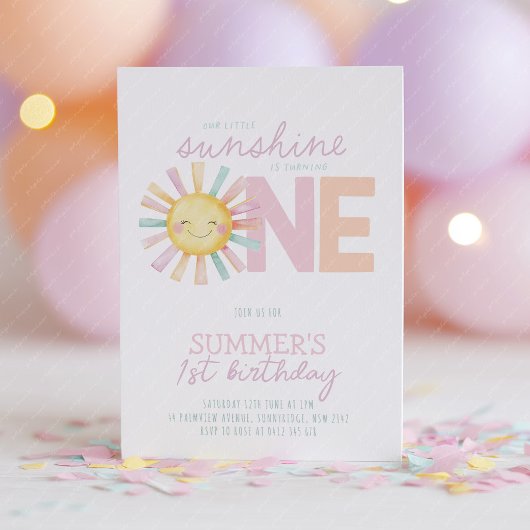 Invitation Isn't She Onederful Sun Girl Pastel 1st Birthday