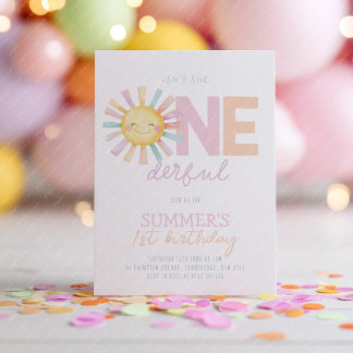 Invitation Isn't She Onederful Sun Girl Pastel 1st Birthday