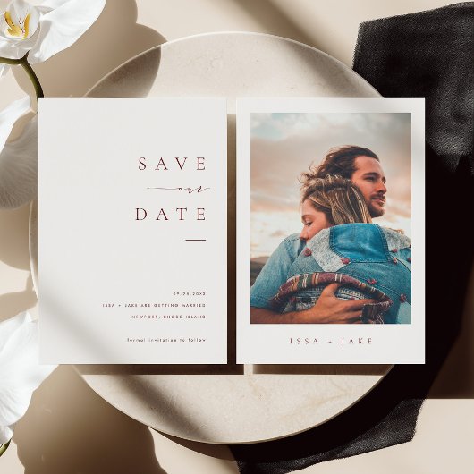 Invitation ISSA Bugundy Elegant Save the Date Photo Invite