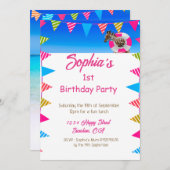 Invitation Ist Anniversaire Bord de mer Cute Giraffe Drapeau (Devant / Derrière)