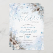 Invitation It’s Cold Outside Blue Winter Baby Shower  (Devant / Derrière)