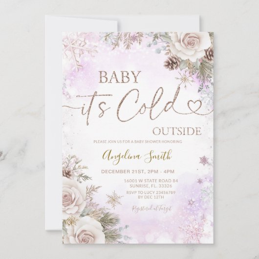 Invitation  It’s Cold Outside Pink Purple Winter Baby Shower  (Devant)