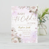 Invitation  It’s Cold Outside Pink Purple Winter Baby Shower  (Debout devant)