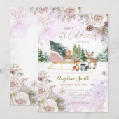 Invitation  It’s Cold Outside Woodland Winter Baby Shower  (Devant / Derrière)