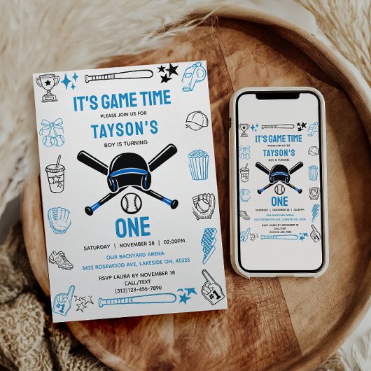 Invitation It’s Game Time Baseball 1st Birthday – Fun Sports