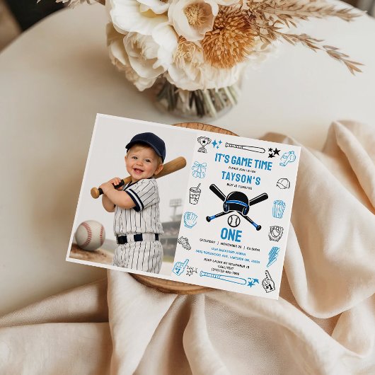 Invitation It’s Game Time Baseball 1st Birthday – Fun Sports
