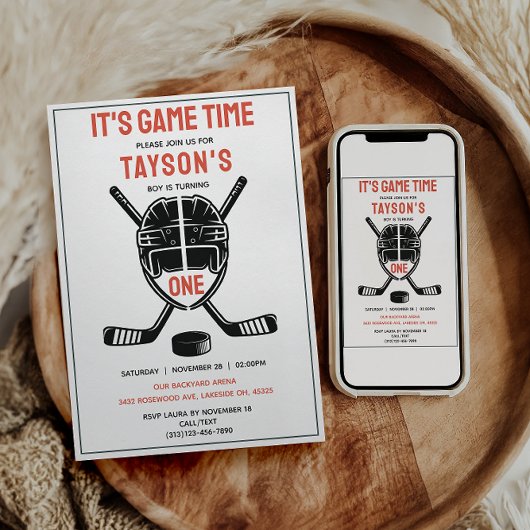 Invitation It’s Game Time Hockey 1st Birthday Party