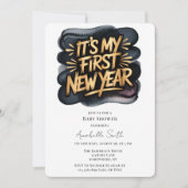 Invitation It’s My First New Year in Black & Gold Baby Shower (Devant)