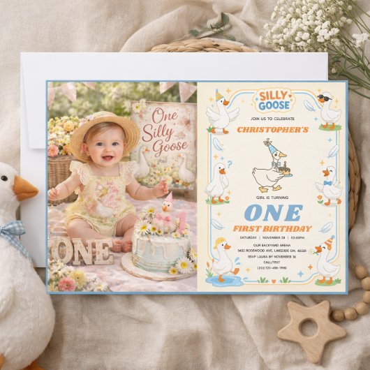 Invitation It’s ONE Silly Goose Retro 1st Birthday Fun Modern