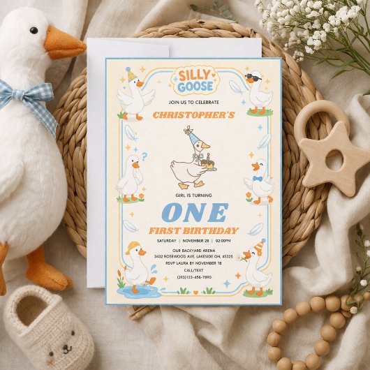 Invitation It’s ONE Silly Goose Retro 1st Birthday Fun Modern