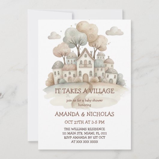 Invitation It Takes A Village Baby Shower (Devant)