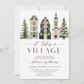 Invitation It Takes a Village Christmas Baby Shower (Devant)