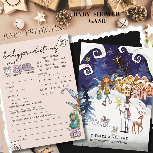 Invitation It Takes a Village Winter Baby Predictions Game