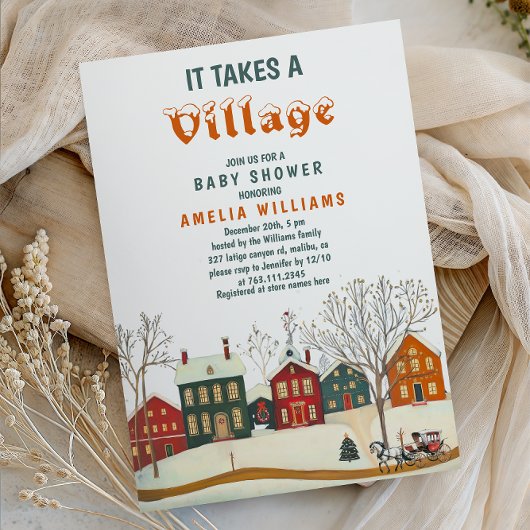 Invitation It Takes a Village Winter Baby Shower