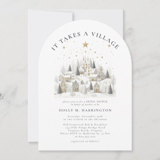 Invitation It Takes a Village Winter Baby Shower (Devant)