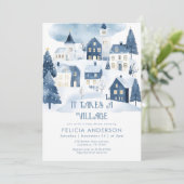 Invitation It takes a village Winter Navy Baby Boy Shower (Debout devant)