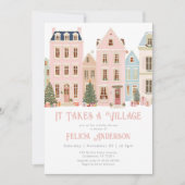 Invitation It takes a village Winter Pink Baby Gir Shower (Devant)