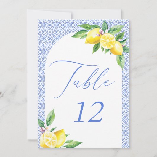 Invitation Italian Blue Tile Lemon Positano Table Number (Devant)