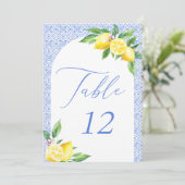 Invitation Italian Blue Tile Lemon Positano Table Number (Debout devant)