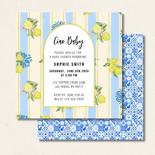 Invitation Italian Blue Tiles, Ciao Baby, Lemons square