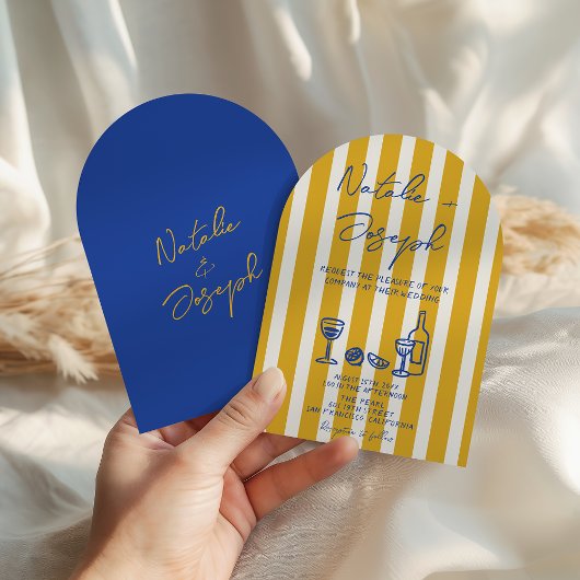 Invitation Italian Blue Yellow Hand Written Arched Wedding