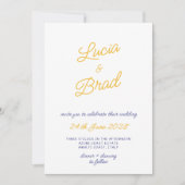 Invitation Italian Hand Written Yellow & Blue Stripes Wedding (Devant)