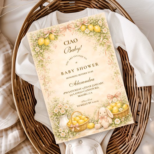 Invitation Italian Lemon Bunny Garden Baby Shower