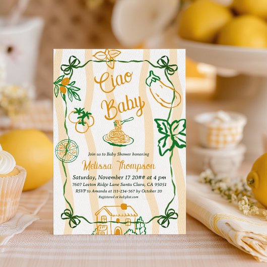Invitation Italian Lemon Ciao Baby Pasta & Pizza Baby Shower