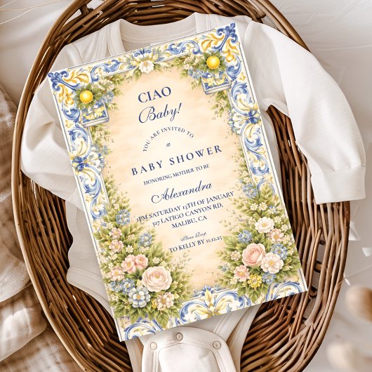 Invitation Italian Lemon Floral Frame Baby Shower