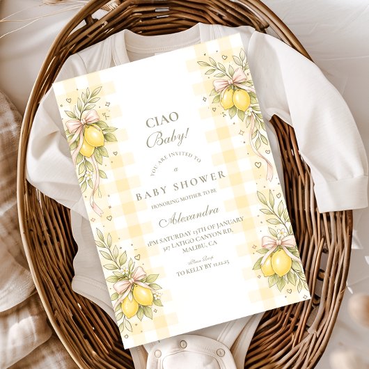Invitation Italian Lemon Gingham Baby Shower