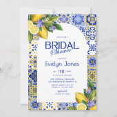 Invitation Italian Mosaic Blue Tile Lemons Arch Bridal Shower (Devant)