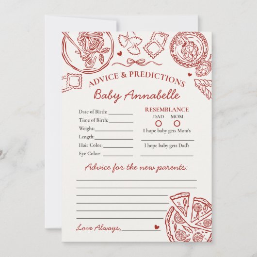 Invitation Italian Pasta Advice for Baby Shower Card (Devant)