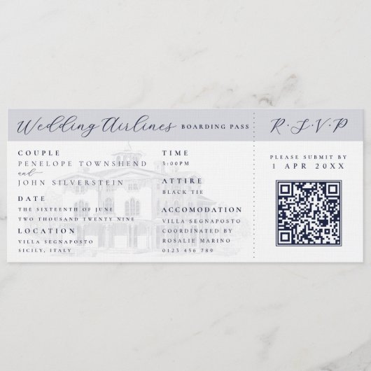 Invitation Italian Villa Plane Ticket Destination Wedding  (Devant)