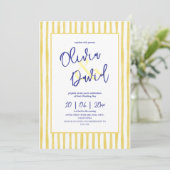 Invitation Italie Citron Jaune Rayure Mariage Écrit à la Main (Debout devant)