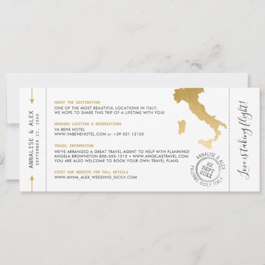 Invitation Italie Destination Boarding Pass Enregistrer la da (Dos)