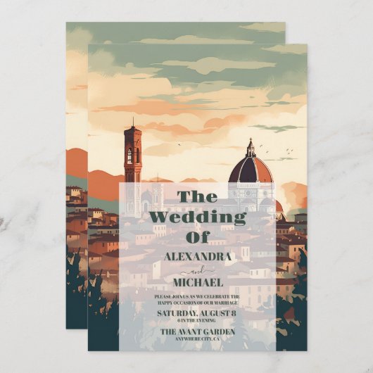Invitation Italie élégante Florence Destination Mariage (Devant / Derrière)