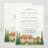 Invitation Italie Villa Aquarelle Toscane Destination Mariage (Devant / Derrière)