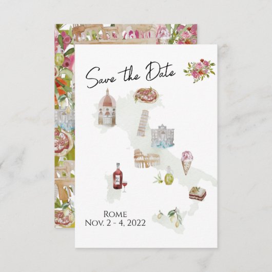 Invitation Italie, voyage en Italie, Save the Date italien (Devant / Derrière)