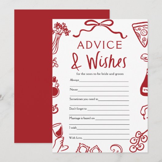 Invitation Italien Amore Conseils et souhaits Fête des mariée (Devant / Derrière)