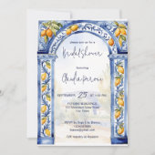 Invitation Italien Bleu carreaux arc citrons nuptiale douche (Devant)