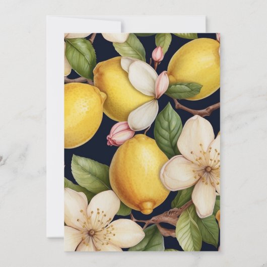 Invitation Italien citron bleu floral script nuptiale (Dos)