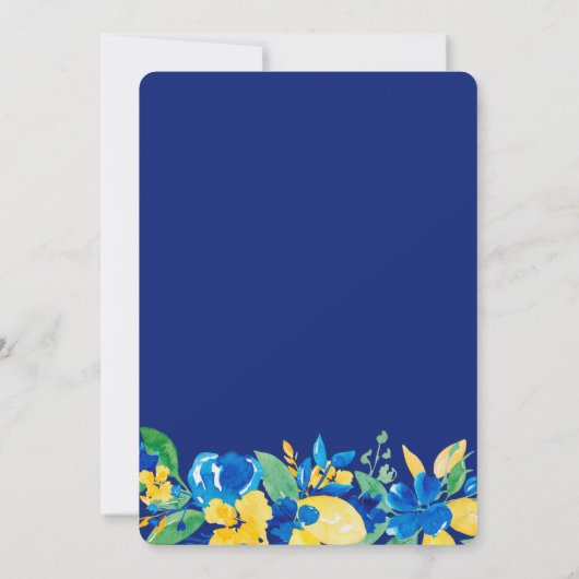 Invitation Italien citron bleu floral script nuptiale (Dos)