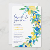 Invitation Italien citron bleu floral script nuptiale (Devant)