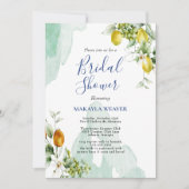 Invitation Italien citron bleu floral script nuptiale (Devant)