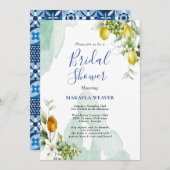 Invitation Italien citron bleu floral script nuptiale (Devant / Derrière)