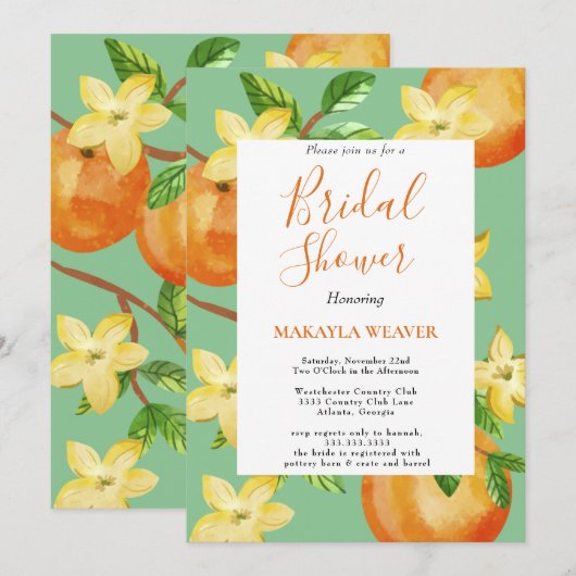 Invitation Italien citron orangé de script nuptiale (Devant / Derrière)
