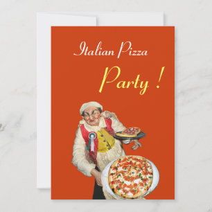 Invitation ITALIEN PIZZA PARTY, RESTAURANT orange noir