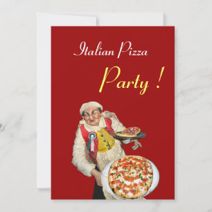 Invitation ITALIEN PIZZA PARTY, RESTAURANT rouge noir