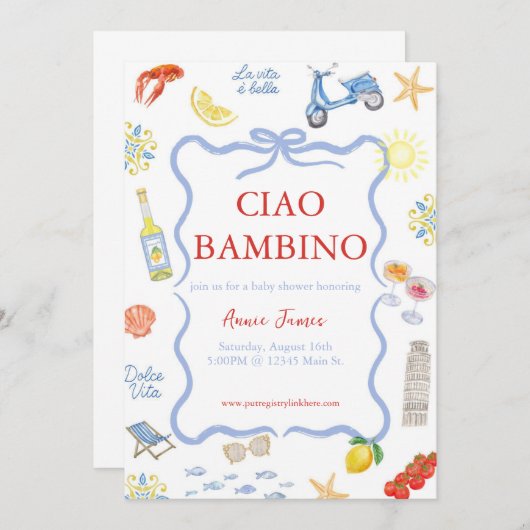 Invitation italienne Ciao Bambino (Devant / Derrière)