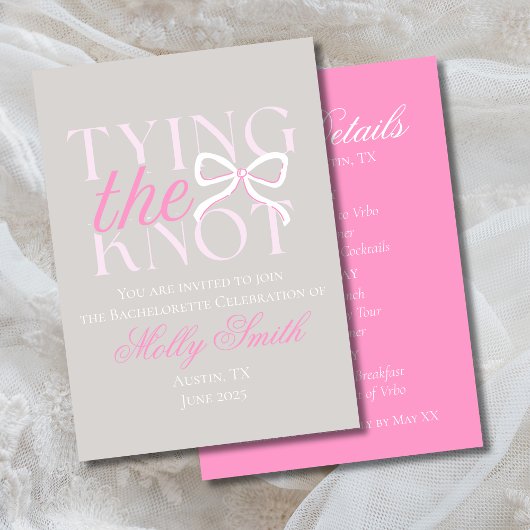 Invitation Itinéraire Bachelorette Noeud Papillon Rose